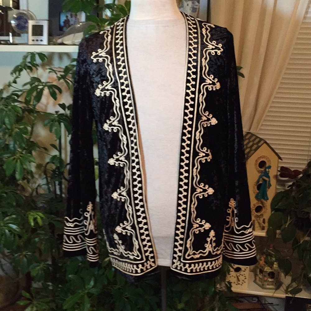 Gimmicks piping-Ornate crushed Black Velvet Jacket - Picture 1 of 8